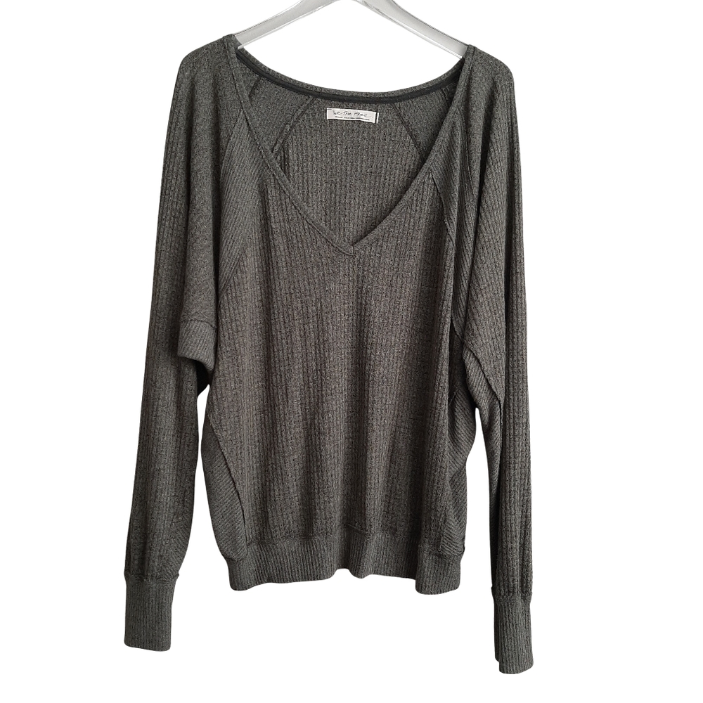 We The Free Green Oversized Waffle Knit Lightweight Thermal Top Size Medium